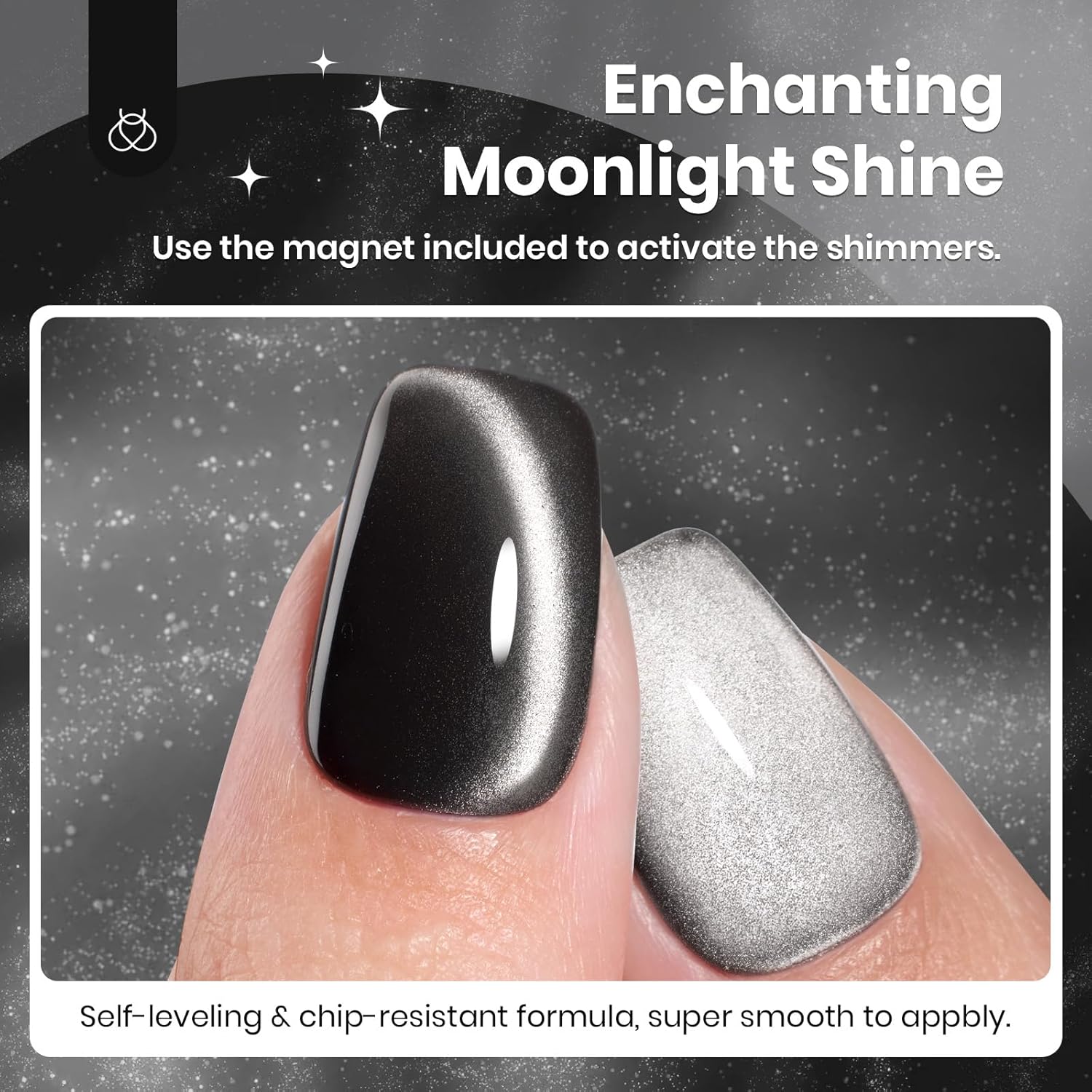 Beetles Black Cat Eye Gel Polish, 15ML Black Glass Cat Eye Glitter Gel Polish with Magnet Shimmer Translucent Sheer Color Soak Off UV Midnight Sands Series French Nail Art Dsign Gift for Women-Velvo Beauty