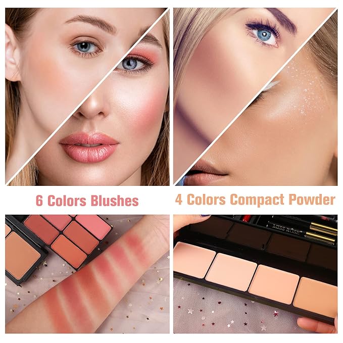 Professional Makeup Kit for Women Full Kit with Mirror 58 Colors All in One Make up Gift Set for Girls Included Eyeshadow,Compact Powder,Blusher,Lipstick,Eyebrow Pencil,Gitter Gel,Eyeliner,Mascara (N)-Velvo Beauty