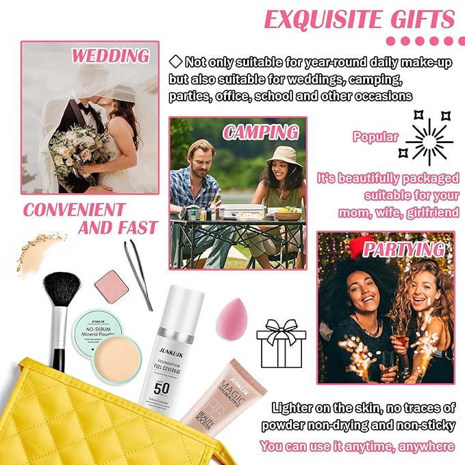 Color Changing Foundation Set,Full Coverage Foundation Liquid Foundation Makeup Gift Set,Moisturizing BB Cream for Women,Flawless Loose Setting Powder Face Primer Base Makeup Kit With Makeup Sponge-Velvo Beauty