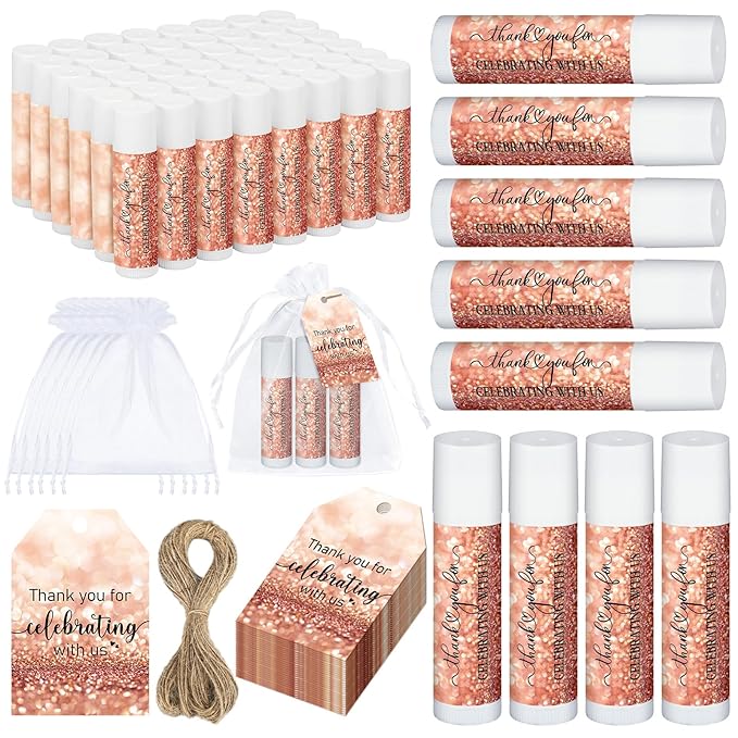 Dunzy 50 Pack Bridal Shower Favors Gifts Bulk Lip Balms Wedding Bachelorette Favors Baby Shower Favors Prizes Souvenirs Thank You Appreciation Gifts for Guests Women Men Coworker Staff-Velvo Beauty