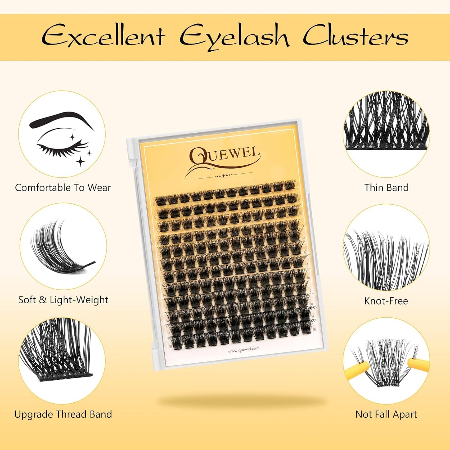 QUEWEL Lash Clusters Kit, Lashes Clusters Bond and Seal Waterproof, Eyelash Clusters Applicator Tool with Cluster Lashes Glue Remover for Natural Look DIY At Home(ZS-H01-kit)-Velvo Beauty