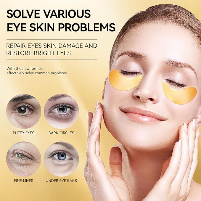 Under Eye Patches for Dark Circles and Puffiness, 60Pcs Under Eye Mask for anti Wrinkles & anti Aging, 24K Gold Eye Gel Pads with Collagen to Reduce Eye Bags, Puffy Eyes Treatment, Hydrating Eye Mask-Velvo Beauty