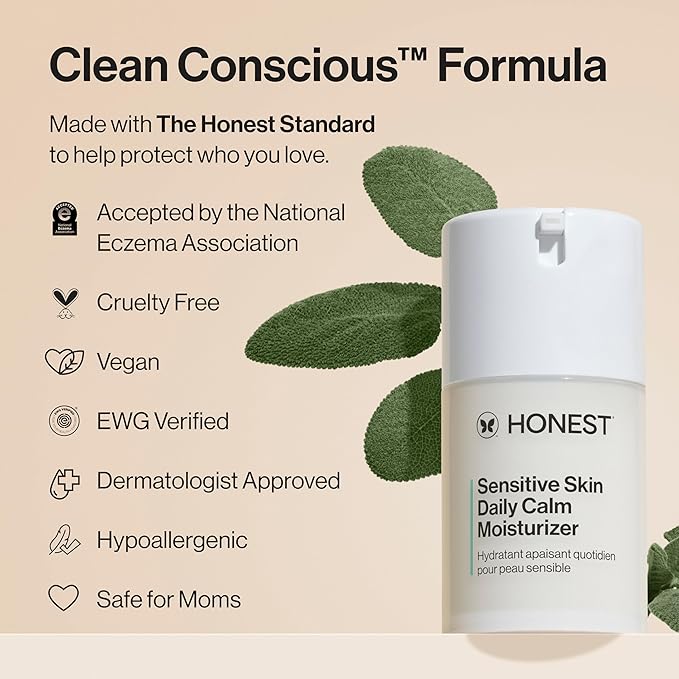 Honest Beauty Sensitive Skin Daily Calm Lightweight Moisturizer | Reduces Redness, Hydrates, + Calms Skin | Hypoallergenic, Fragrance Free, Vegan | 1.7 fl oz-Velvo Beauty