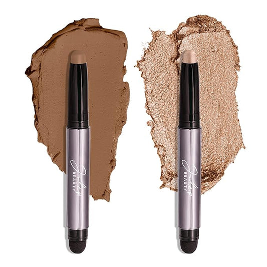 Julep Eyeshadow 101 Crème-to-Powder Waterproof Eyeshadow Stick Duo – Long-Lasting, Crease-Proof, Easy Apply with Built-in Smudger - Sand Shimmer and Smoky Tawny Matte-Velvo Beauty