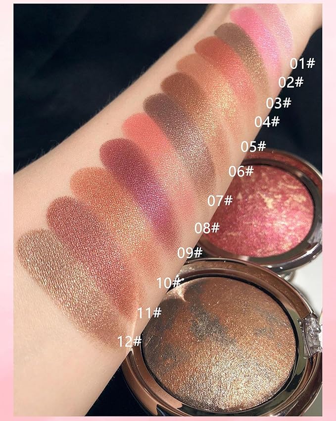 Baked Powder Blush, Glow Marbleized Blush Powder Palette,Lightweight Shimmery Cruelty-Free face Blush for Cheeks,Eyeshadow & Highlight,Makeup Gift for Women rubores de maquillaje(0.49Ounce)-04-Velvo Beauty