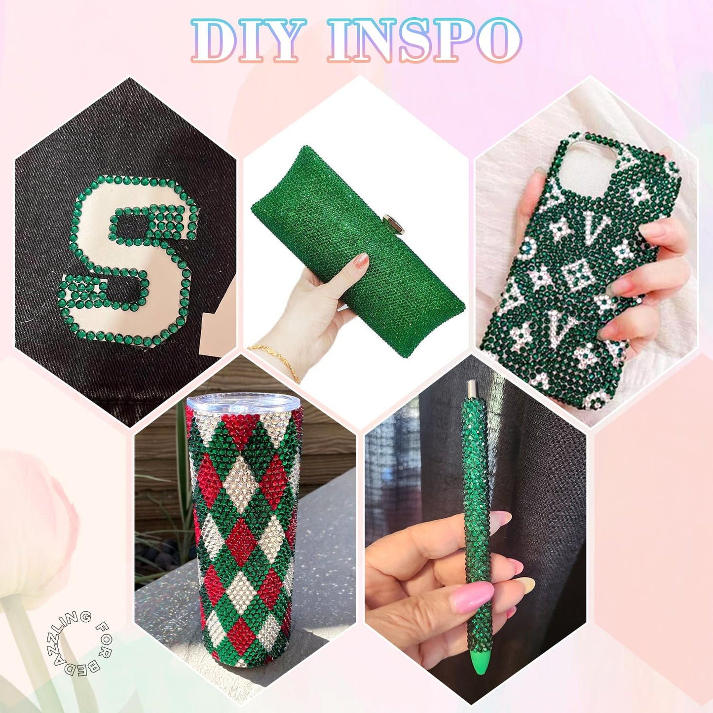 25000Pcs Resin Rhinestones with B7000 Jewelry Glue for Crafting, Dark Green 2-6mm Non Hotfix Flatback Gems, Bedazzling Crystal for DIY Crafts Clothing Tumblers Mugs Shoes Fabric Decor Nail Art-Velvo Beauty