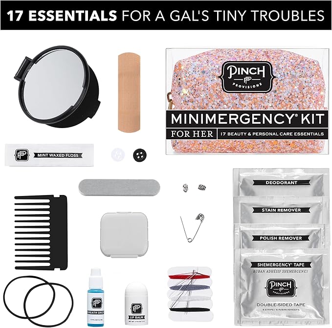 Pinch Provisions Rosé Minimergency Kit, includes 17 Travel-Sized Cosmetic Essentials, Convenient for Purses, Emergency Beauty Accessories, Gifts for Holiday’s & Birthday’s-Velvo Beauty