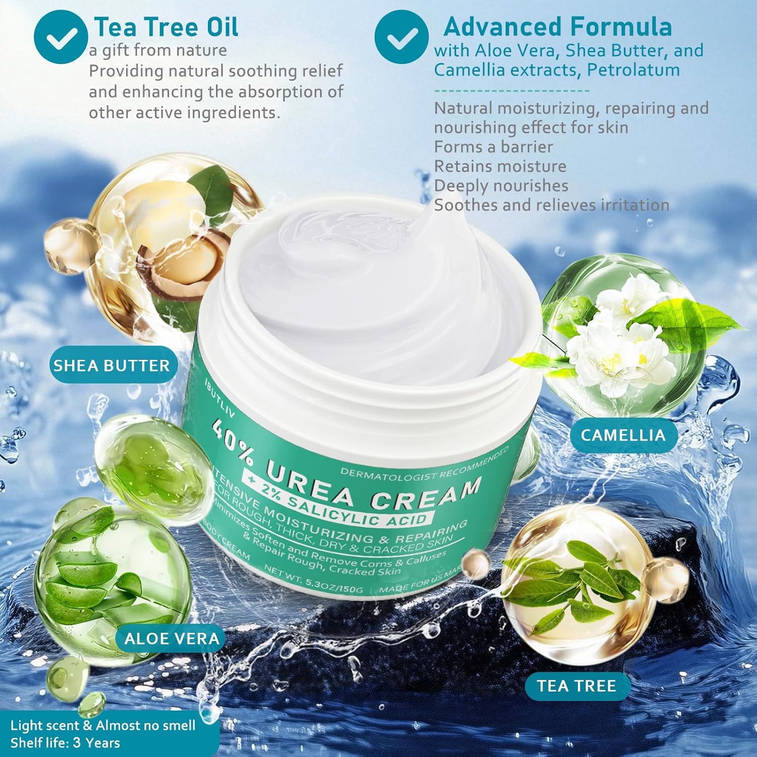 Urea Cream 40 Percent For Feet Maximum Strength - plus Salicylic Acid 2% Foot Cream For Dry Cracked Heels Feet Knees - Dead Skin Cuticle Callus Remover Toenail Softener - Pack of 2-Velvo Beauty