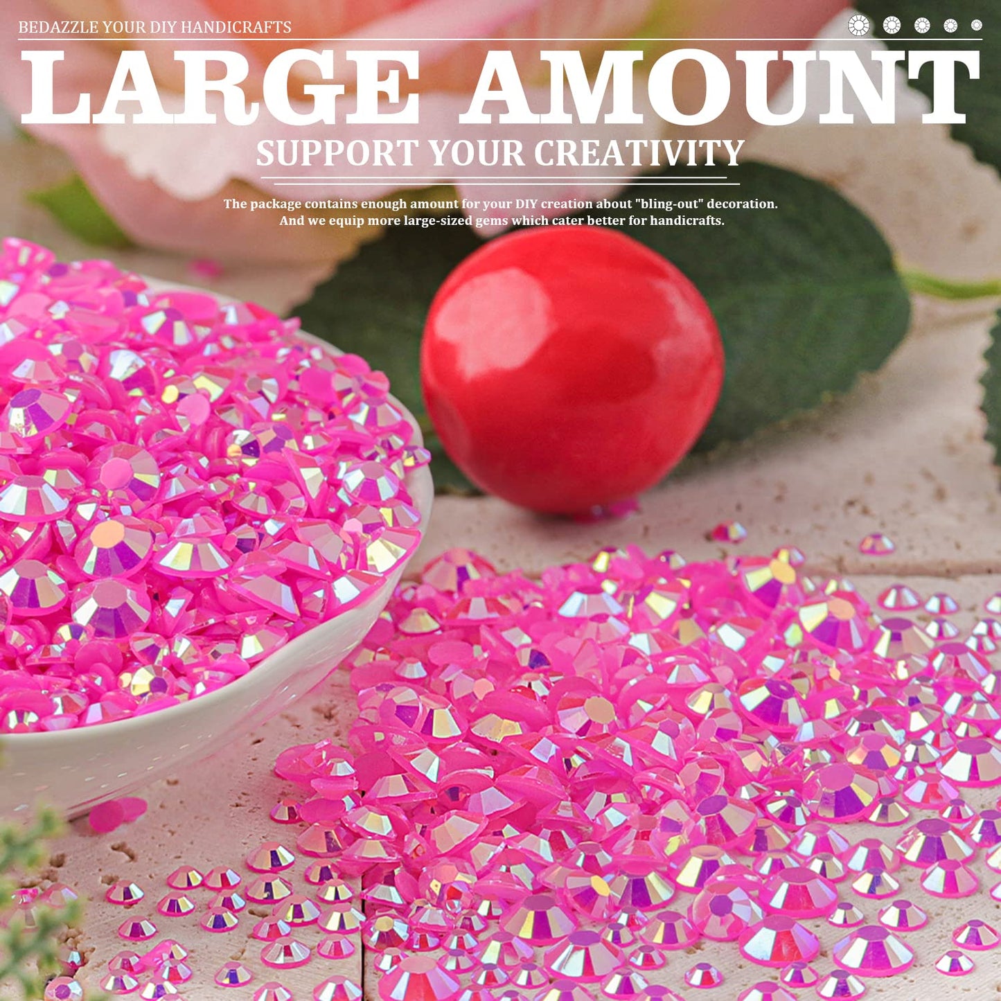 Resin Rhinestones Crafting, 2/3/4/5/6mm Flatback Jelly Rhinestones, 2 Boxes Hot Pink AB Non Hotfix Crystal Gems for Bedazzling Crafts Mugs Tumblers Clothes Makeup Nail-Velvo Beauty