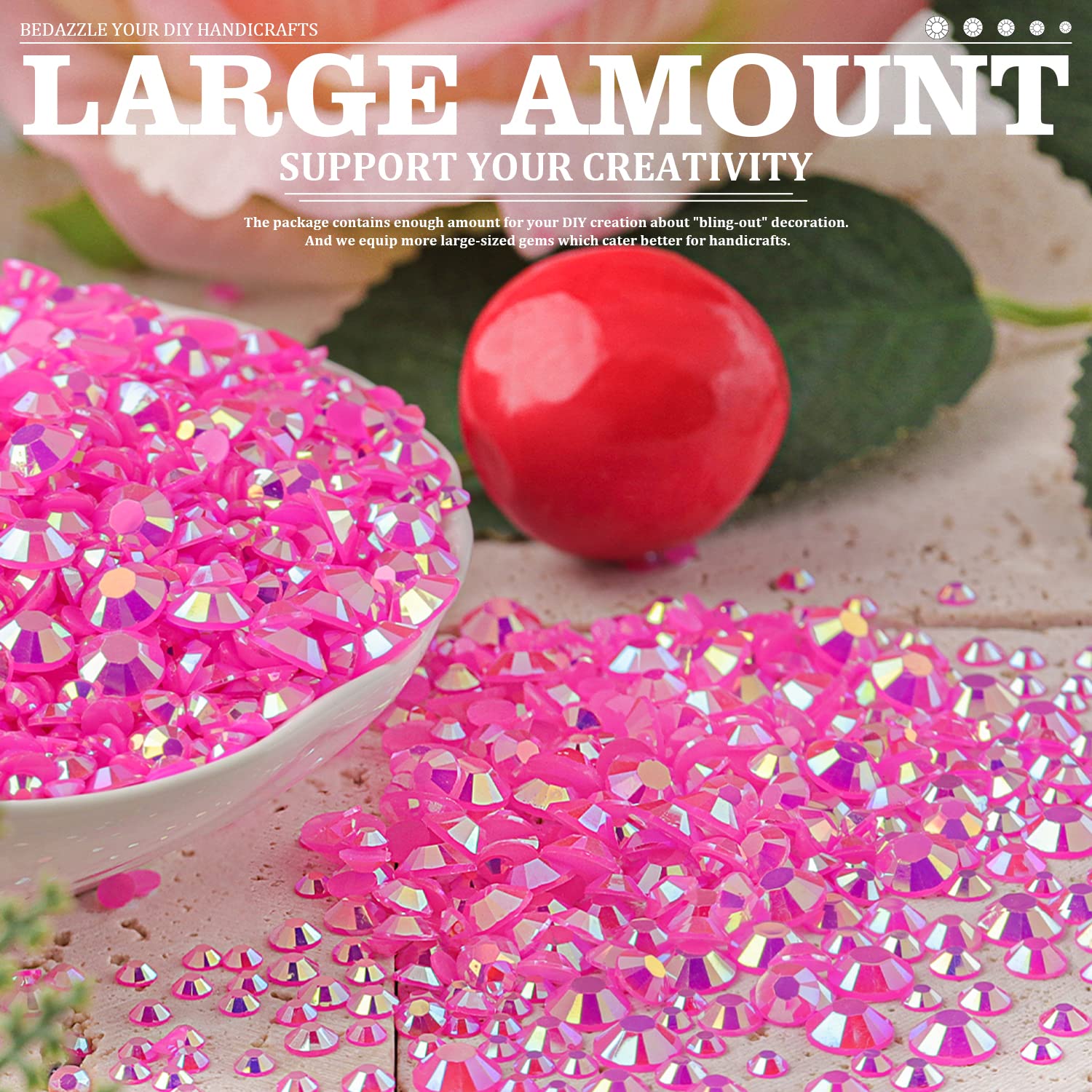 Resin Rhinestones Crafting, 2/3/4/5/6mm Flatback Jelly Rhinestones, 2 Boxes Hot Pink AB Non Hotfix Crystal Gems for Bedazzling Crafts Mugs Tumblers Clothes Makeup Nail-Velvo Beauty