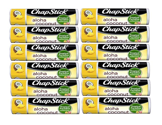 Chapstick Limited Edition Tropical Paradise Collection Aloha Coconut Flavored Skin Protectant Lip Balm Tube - Great for Moisturizing & Hydrating Chapped, Cracked, Dry Lips â€“ 0.15oz Each, 12 Sticks-Velvo Beauty