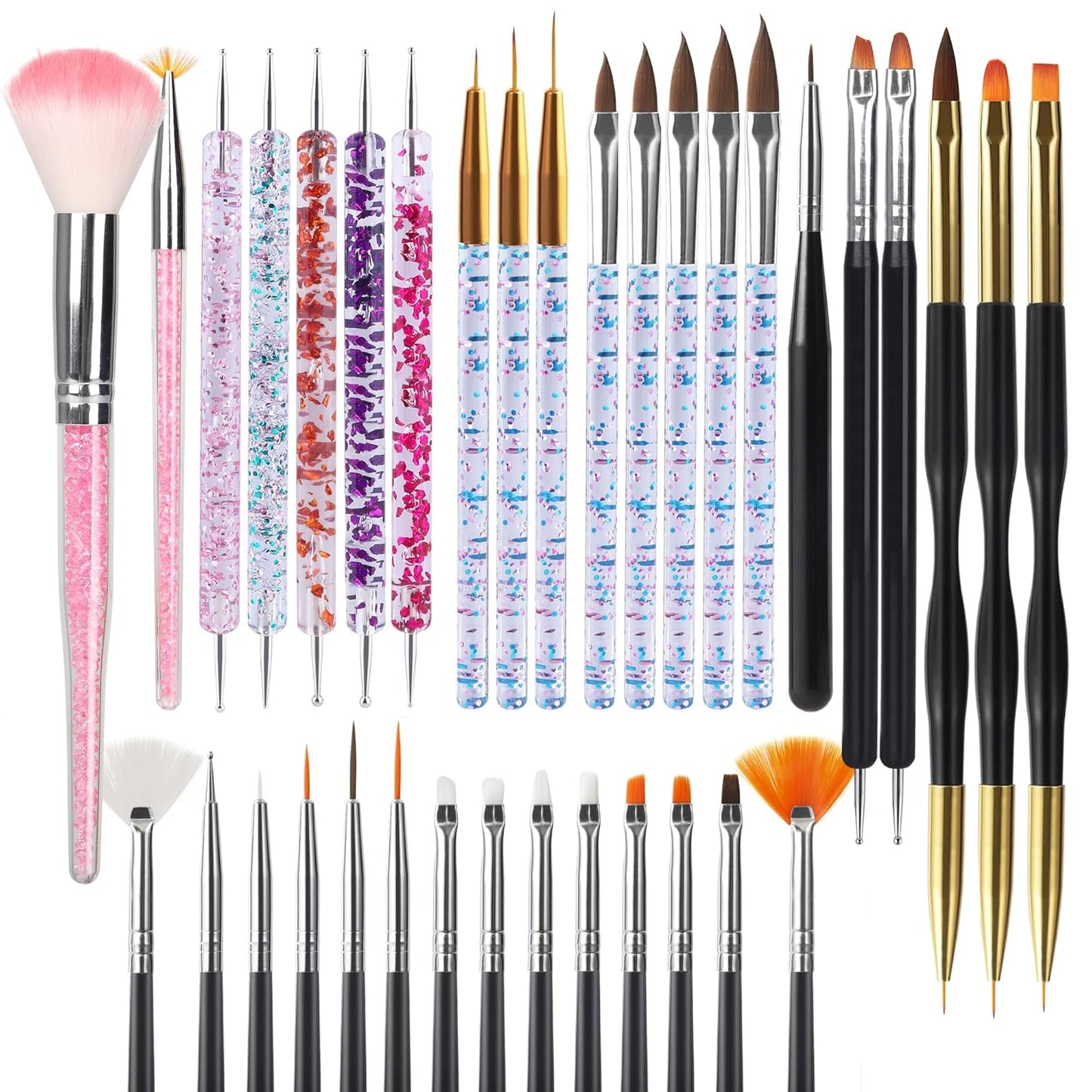Artdone 35pcs Nail Art Pens brushes,Nail Art Tool Set,Nail Dotting Tools,Nail Dust Brush,Striping Nail Art Brushes for Long Lines,Nail Drawing Pen For Nail Design-Velvo Beauty