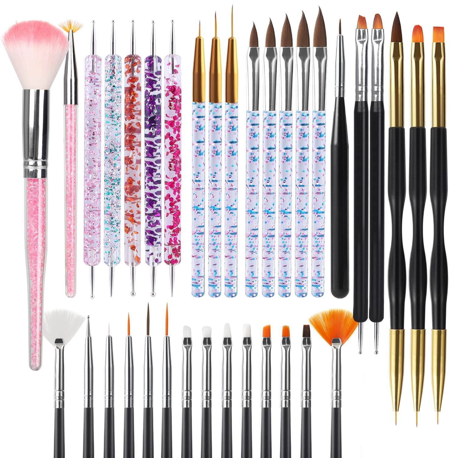 Artdone 35pcs Nail Art Pens brushes,Nail Art Tool Set,Nail Dotting Tools,Nail Dust Brush,Striping Nail Art Brushes for Long Lines,Nail Drawing Pen For Nail Design-Velvo Beauty