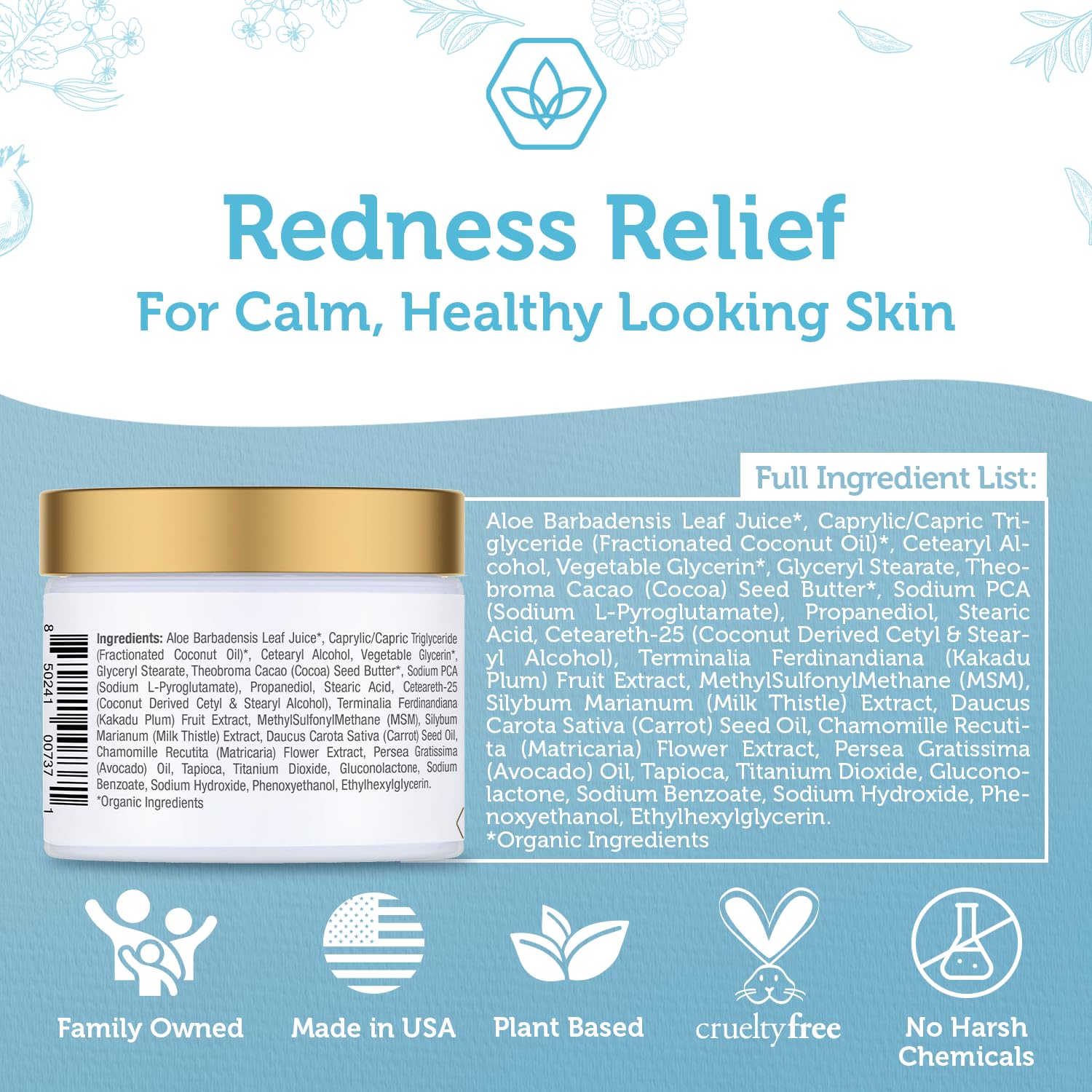 Era Organics Cream Redness Relief Moisturizer- Soothing Redness Relief for Face with Manuka Honey, MSM, Chamomile - Calming Moisturizer Made in USA-Velvo Beauty