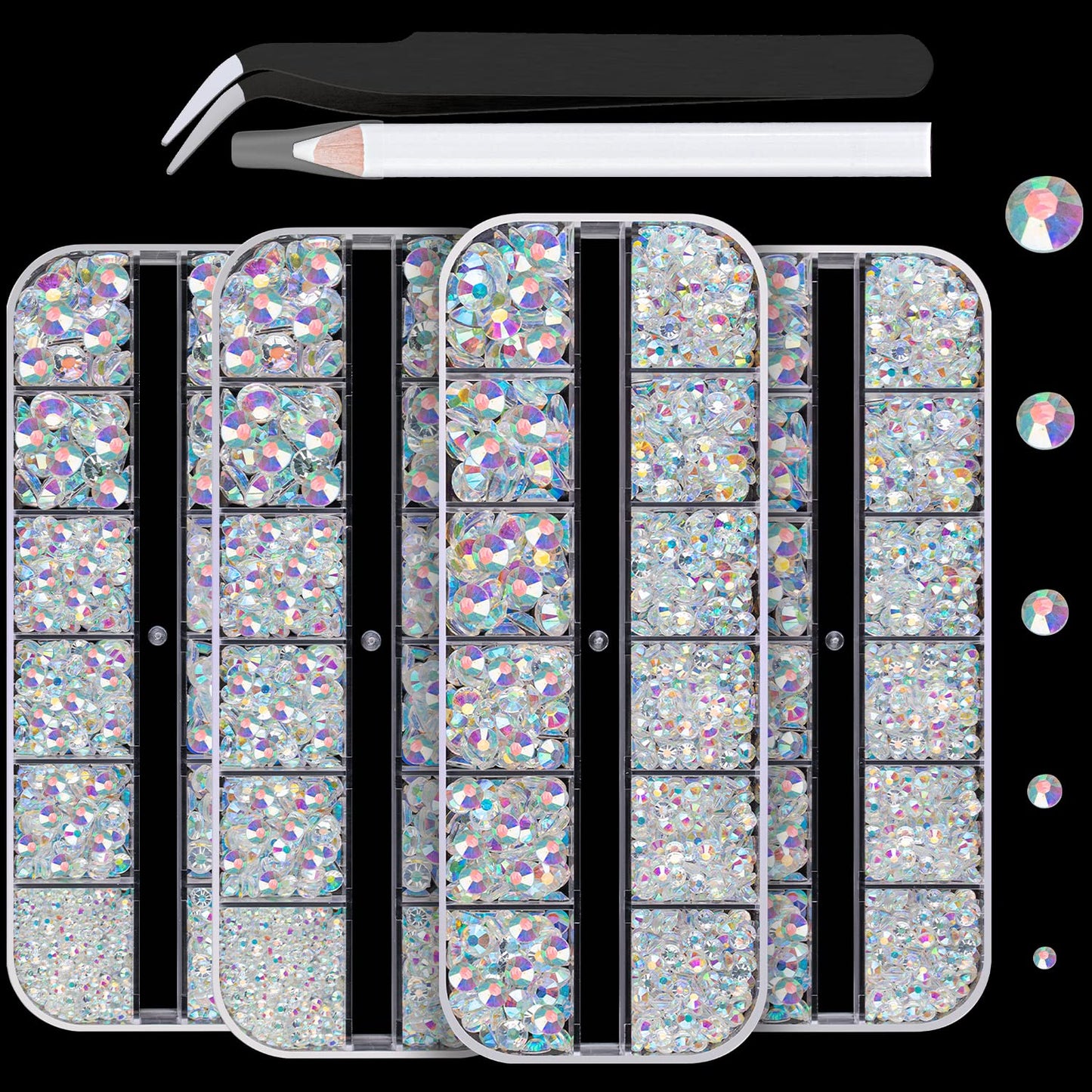 7000PCS Resin Rhinestones with Tweezers for Crafting, 2/3/4/5/6mm Flatback Jelly Rhinestones, 4 Box Transparent AB Non Hotfix Crystal Gems for DIY Crafts Mugs Tumblers Clothes Makeup Nail-Velvo Beauty