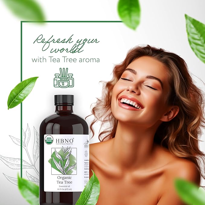 HBNO Organic Tea Tree Oil - Huge 16 oz (475ml) Large Size - Ideal for Diffusers, Cleaning Agents, Deodorizers, and Flavoring Agents.-Velvo Beauty
