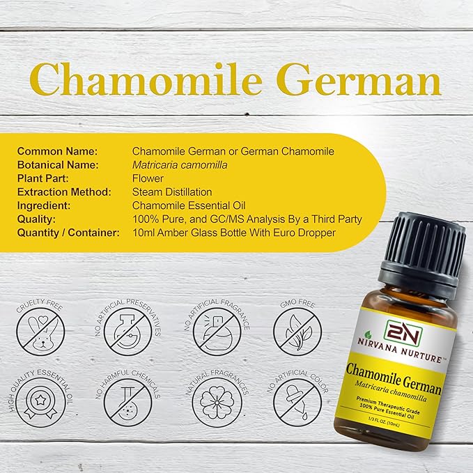 Chamomile German Essential Oil 100% Pure Premium Therapeutic Grade, Undiluted - Aromatherapy Diffuser for Calm and Relaxation, Skin Care, Hair Care-Velvo Beauty