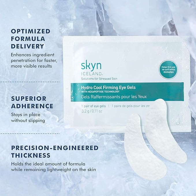 skyn ICELAND Hydro Cool Firming Under Eye Patches, Instant Cooling for Puffy, Tired Eyes with Peptides and Coenzyme Q10, 10 Minute Treatment, Vegan, All Skin Types, 8 Pairs-Velvo Beauty