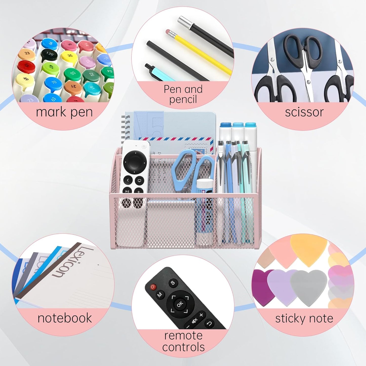 YINGHUA Strong Magnetic Pen Holder for Whiteboard and Refrigerator 3 Compartments Metal Mesh Organizer Space Saving Shelf for Office School Home and Locker - Pink-Velvo Beauty