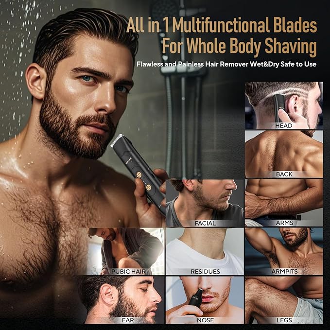 All in 1 Groin & Body Hair Trimmer for Men Bikini Trimmer Women Electric Ball Pubic Shaver IPX7 Waterproof Wet & Dry Use Versatile Shaver for Temple Groin Nose Ear Hairs Beard, Black-Velvo Beauty