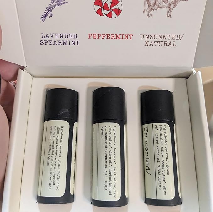 Handmade Tallow Lip Balm Collection: Unscented/Peppermint/Lavender-Spearmint (3x .33 oz)-Velvo Beauty