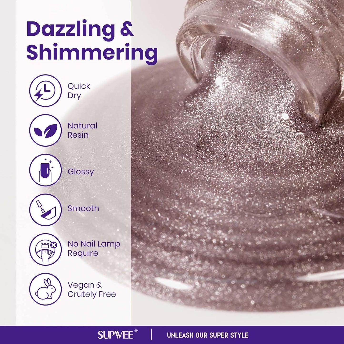 magnetic nail polish non gel, Nude Cat Eye Nail Polish Non Gel, Shimmer Glitter with Magnet, High Glossy, Fingernail Air Dry Fast, Manicure DIY, Salon Fall Colors-Velvo Beauty