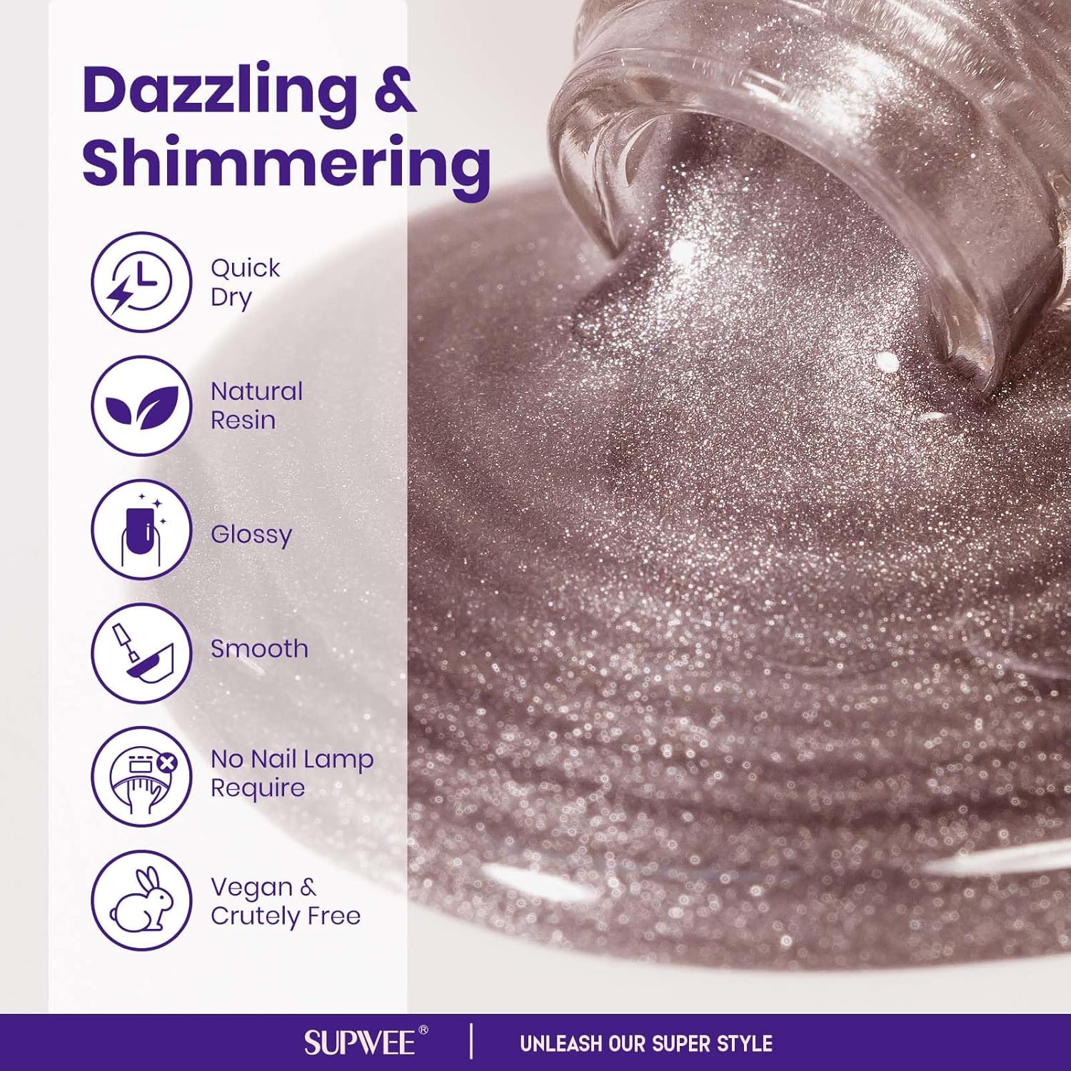 magnetic nail polish non gel, Nude Cat Eye Nail Polish Non Gel, Shimmer Glitter with Magnet, High Glossy, Fingernail Air Dry Fast, Manicure DIY, Salon Fall Colors-Velvo Beauty