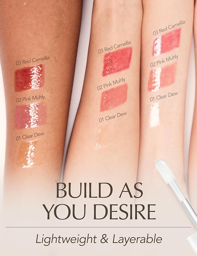 Natural Bloom Korean Lip Oil Serum 0.14 fl oz | Moisturizing Lip Booster Plumping Oil Serum Enriched w/Camellia & Safflower Oils | Non-Irritating Clear Lip Gloss with Glazed Finish (Clear Dew)-Velvo Beauty