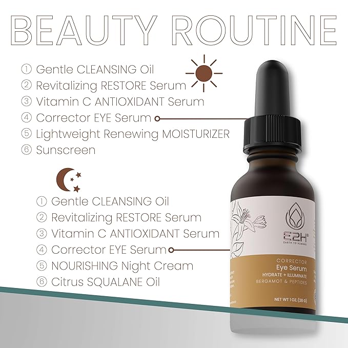 E2H Corrector Eye Serum with Bergamot and Peptides | Minimizes Creases & Dark Circles | Hydrates & Smoothens | Dramatic Results-Velvo Beauty