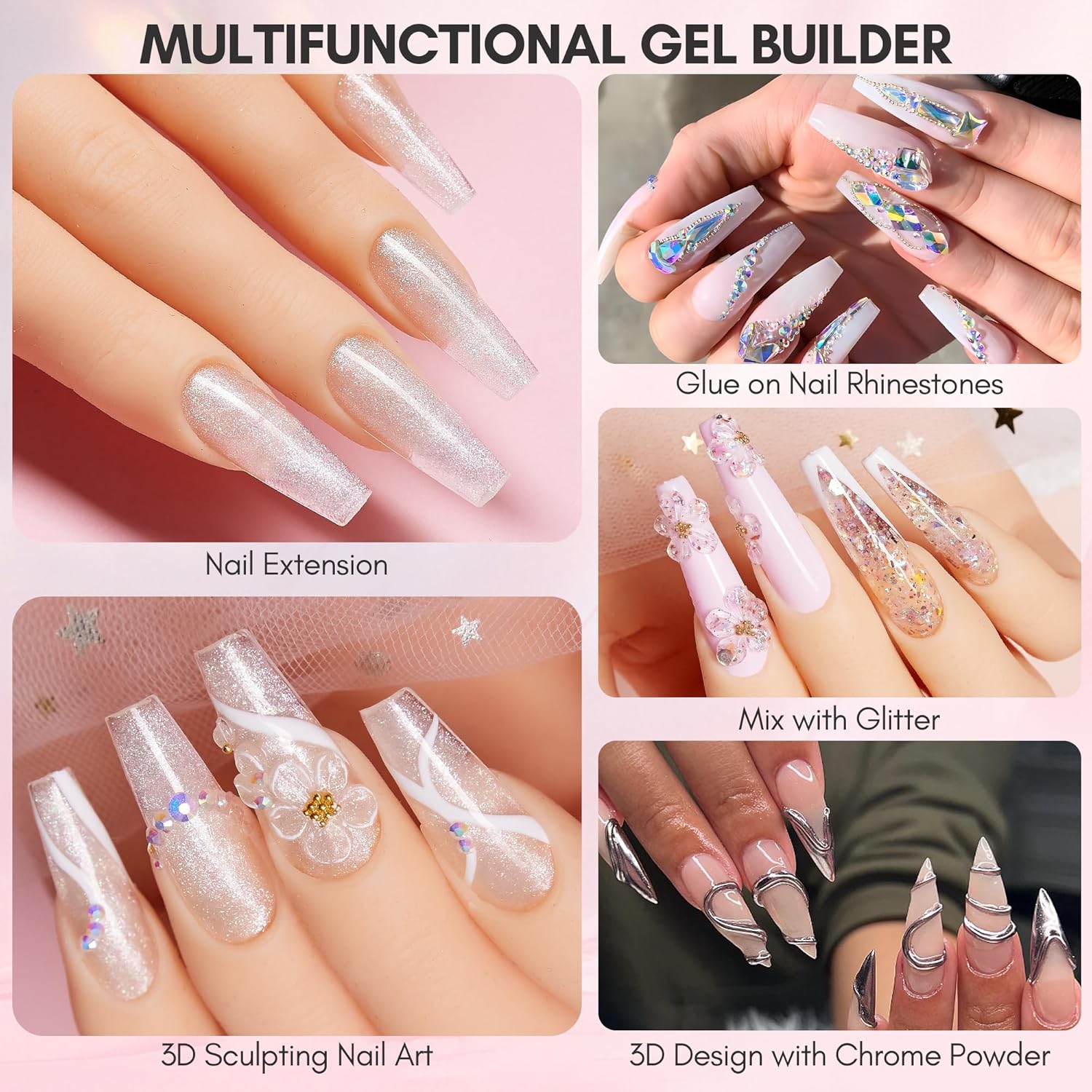 Makartt 3D Nail Gel Art for Nails Starter Kit: 4 Colors 3D Sculpting DIY Manicure Solid Gel Builder Clear and Shimmers for Extension, Molding Hard Gels with Silicone Flower Molds Sculpture Brush-Velvo Beauty