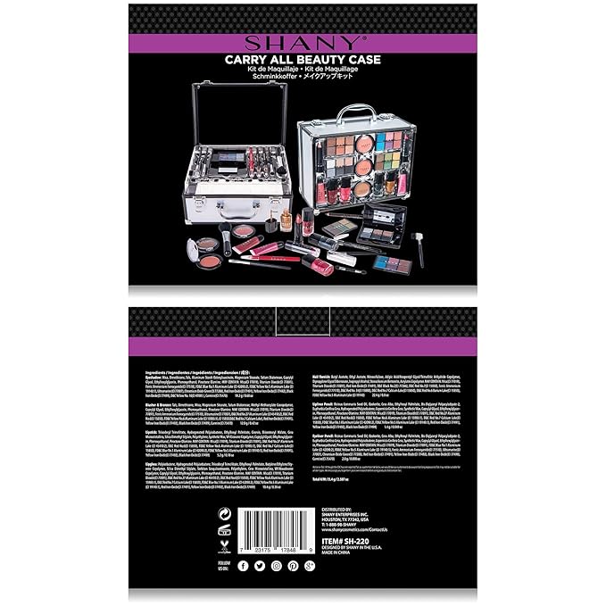 SHANY Carry All Trunk Makeup Train Case with Re-usable Aluminum Makeup Storage Case. Non Toxic Color Make up Set with Eye palettes, Blushes,Makeup Powders, Manicure, Pedicure and Makeup Brushes.-Velvo Beauty