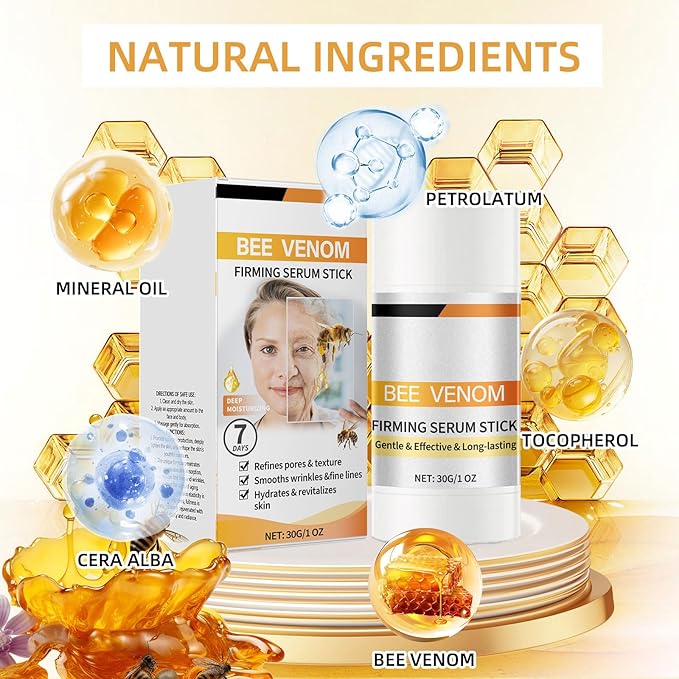 Bee Venom Firming Serum Stick, 2PCS Anti-Aging Face Cream, Lifts and Tightens the Skin, Hydrating, Lifting & Restoring Skin Elasticity, Bee Venom Body Tightening Cream for Women & Men-Velvo Beauty
