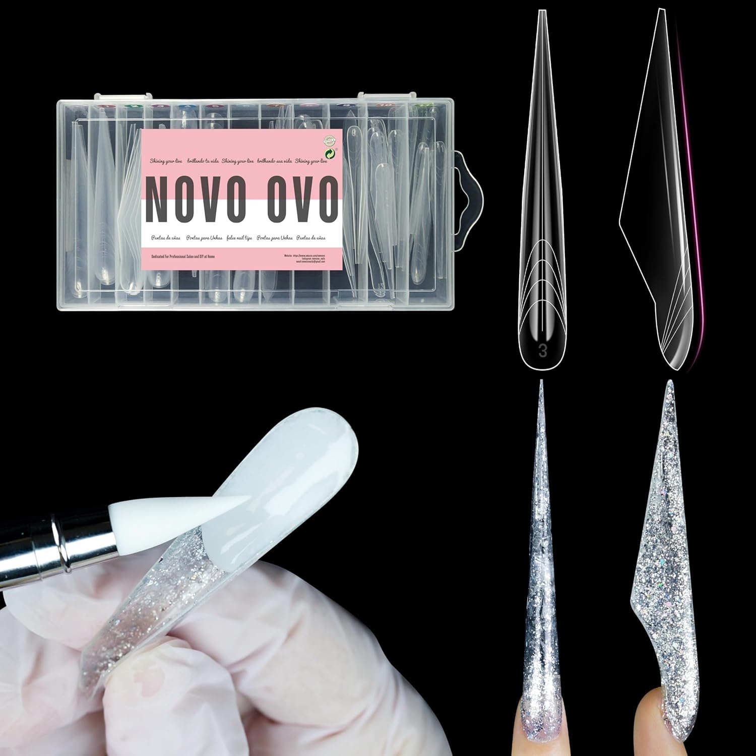 Hallowee Extra Long Stiletto Butterfly Wing Arrow Nail Dual Forms for Polygel Extension, NOT NAIL TIPS, XXXXL 4XL 5XL, Reusable Full Cover Molds For Builder/Harde/Polygel 70 Pcs x 14 sizes-Velvo Beauty