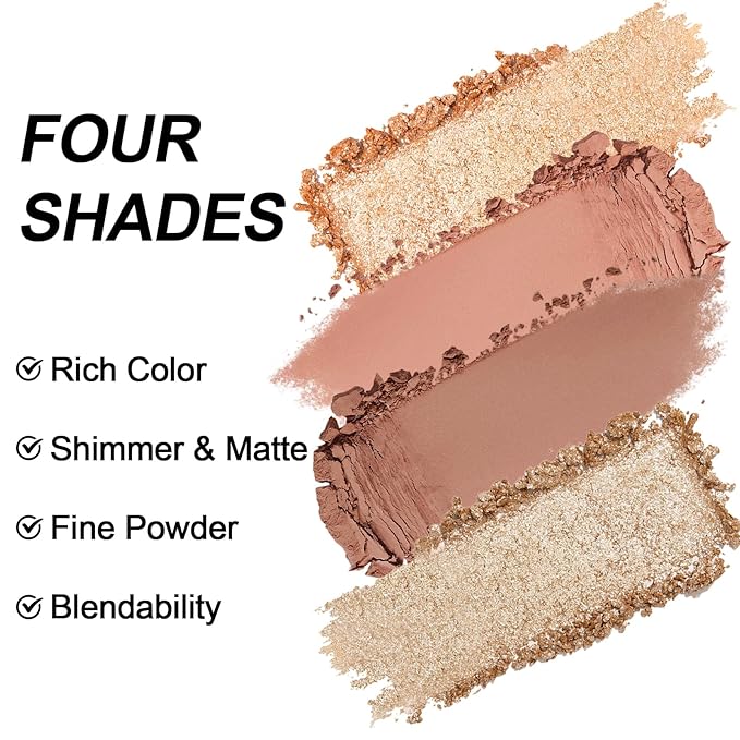 Erinde Quads Matte Eye Shadow Powder Makeup Palette, Nude Neutral Brown & Champagne Pink Shimmer Eyeshadow, Long Wearing Waterproof Everyday Eye Makeup, sombras de ojos, with Built-In Mirror, 02-Velvo Beauty
