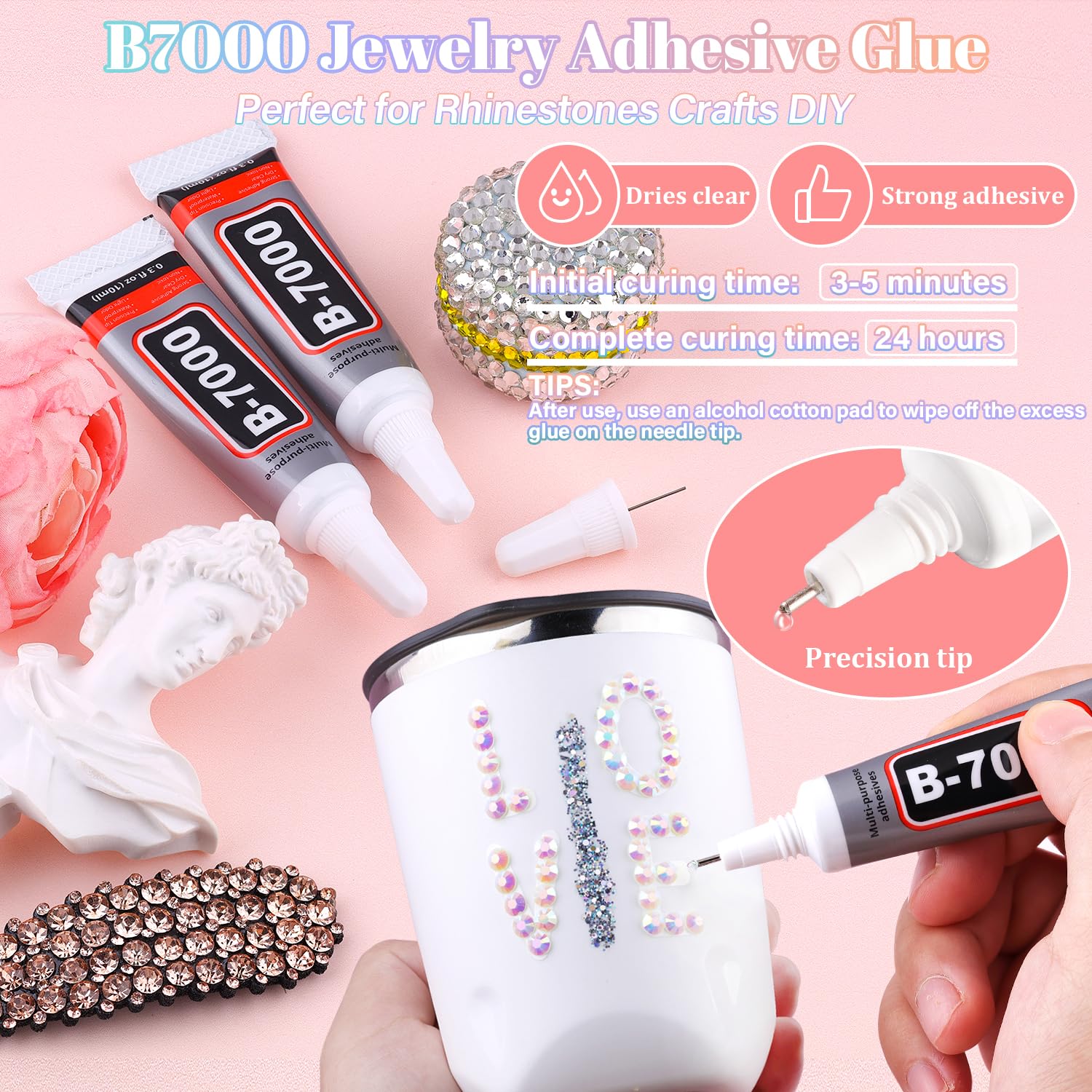 30000Pcs Resin White AB Rhinestones for Bedazzling Crafting with b7000 Jewelry Glue, Bulk Flatback Gems Bedazzler Kit for Crafts Clothes Shoes Fabric Nail Diamond Art, Assorted Size 2/3/4/5/6mm-Velvo Beauty