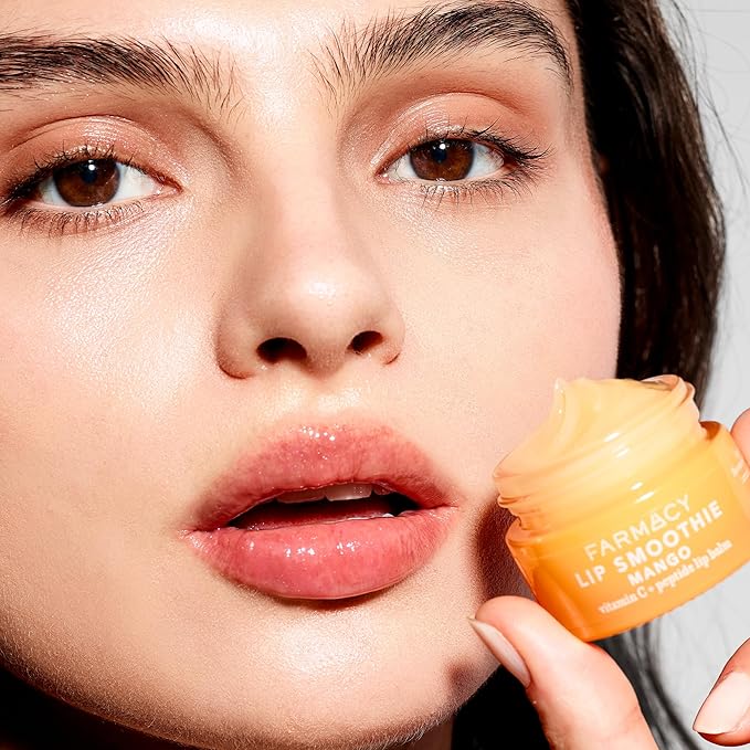 Farmacy Peptide Lip Balm - Lip Smoothie Hydrating Lip Balm with Vitamin C to Visibly Plump + Smooth Lip Lines - Nourishing Lip Treatment with a High-Gloss Finish - Mango (10g)-Velvo Beauty