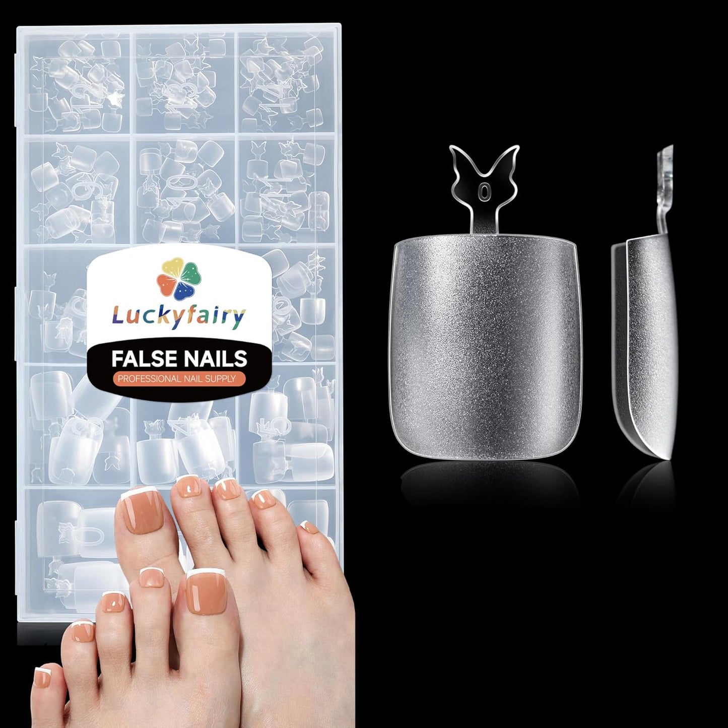 Square Toe Nail Press Ons French Style Toe Tips 240pcs Clear False Fake Toenails for Faster Toe Nail Extension Kit Home DIY Art Salon 15 Sizes Acrylic Nails, Luckyfairy-Velvo Beauty