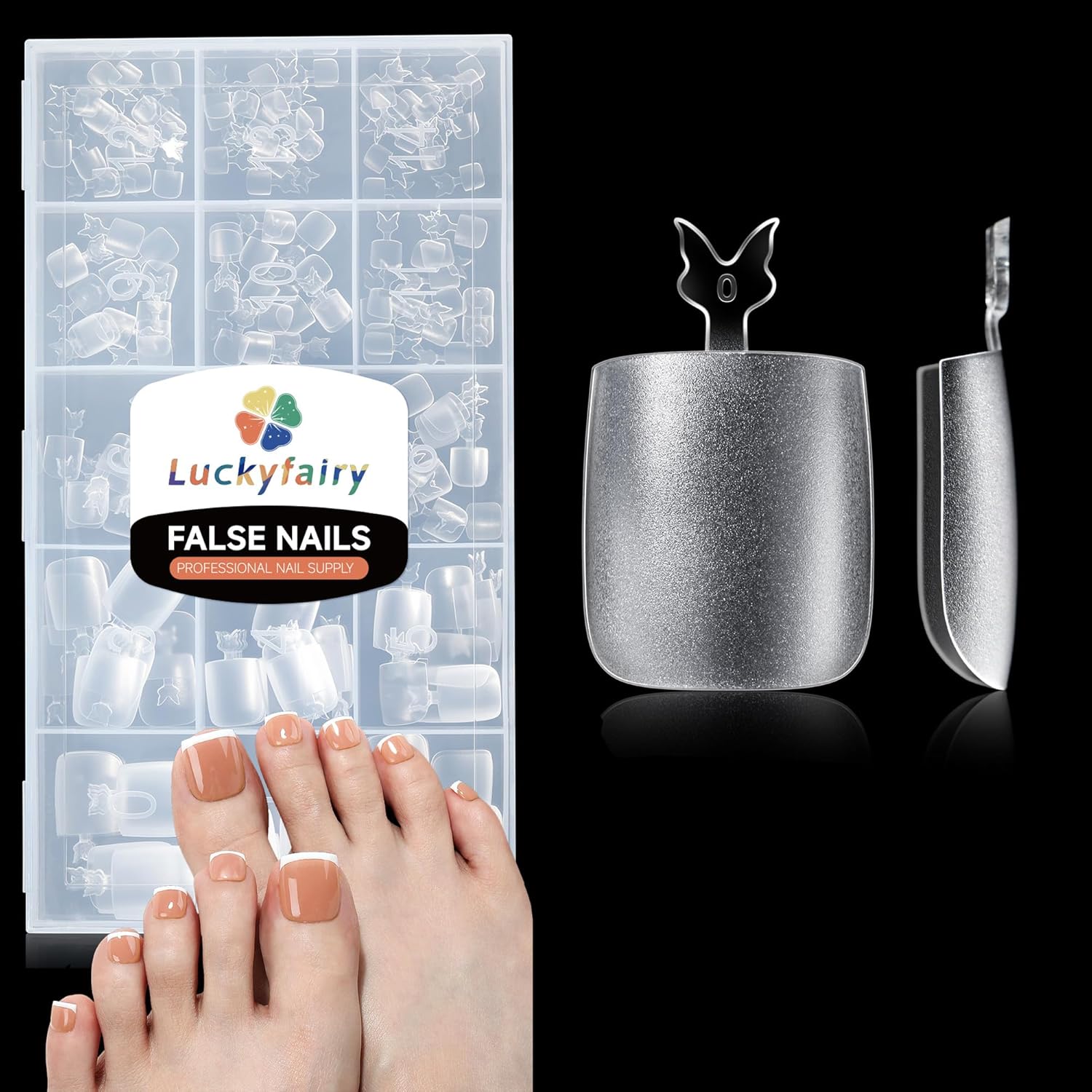 Square Toe Nail Press Ons French Style Toe Tips 240pcs Clear False Fake Toenails for Faster Toe Nail Extension Kit Home DIY Art Salon 15 Sizes Acrylic Nails, Luckyfairy-Velvo Beauty