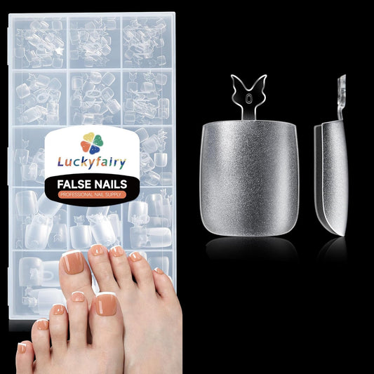 Square Toe Nail Press Ons French Style Toe Tips 240pcs Clear False Fake Toenails for Faster Toe Nail Extension Kit Home DIY Art Salon 15 Sizes Acrylic Nails, Luckyfairy-Velvo Beauty