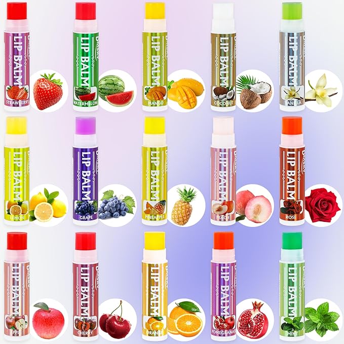 Dmsky Lip Balm 30 Pack, Colorful Lip Balm Bulk with Vitamin E and Coconut Oi, Hydrating Moisturizing Lip Balm Set for Men Women- 15 Flavors-Velvo Beauty