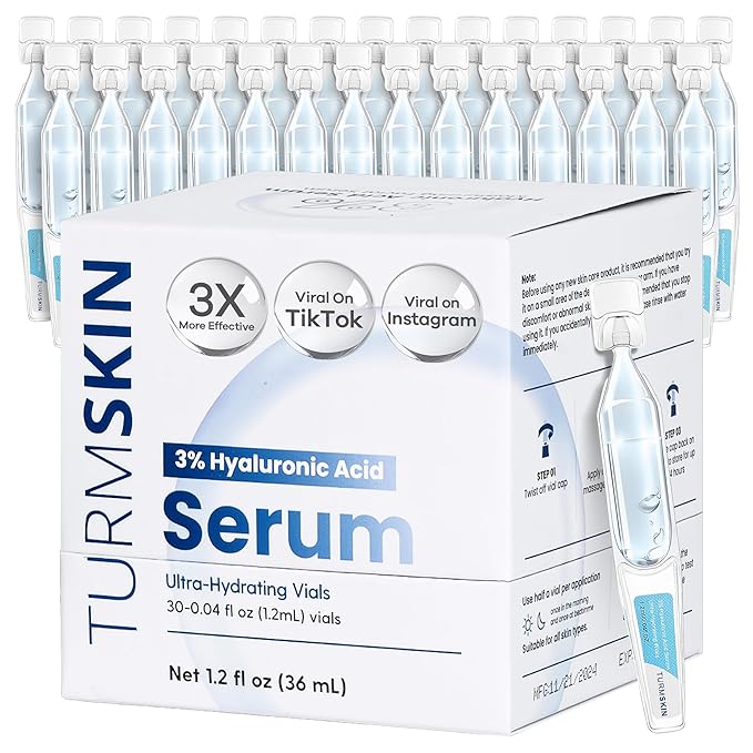 TURMSKIN® Hyaluronic Acid Serum Ampoules [ULTRA HYDRATING VIALS] - 3% Hyaluron Booster for Glass Skin & Anti Aging - 24 Hours Hydration - Soft PE Triple Hyaluronic Complex for Faceskin Repair & Renew-Velvo Beauty