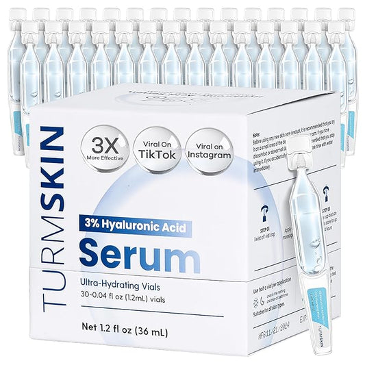 TURMSKIN® Hyaluronic Acid Serum Ampoules [ULTRA HYDRATING VIALS] - 3% Hyaluron Booster for Glass Skin & Anti Aging - 24 Hours Hydration - Soft PE Triple Hyaluronic Complex for Faceskin Repair & Renew-Velvo Beauty