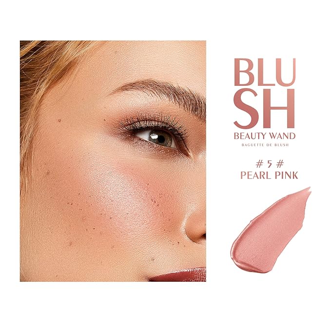 KYDA Blush Beauty Wand, Shimmer Face Blush with Cushion Applicator, Natural Pearl Finish, Silky Smooth Creamy Formula, Lightweight Blendable Blush Rouge Stick-Pearl Pink-Velvo Beauty