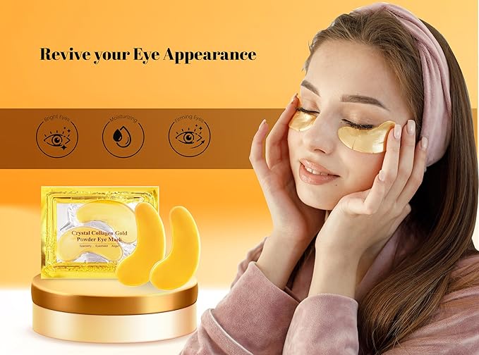 Under Eye Patches (20 Pairs) - Golden Eye Mask with Amino Acid & Collagen, Cooling Eye Care for Wrinkles, Puffy Eyes & Dark Circles, Skincare Treatment for Men & Women-Velvo Beauty
