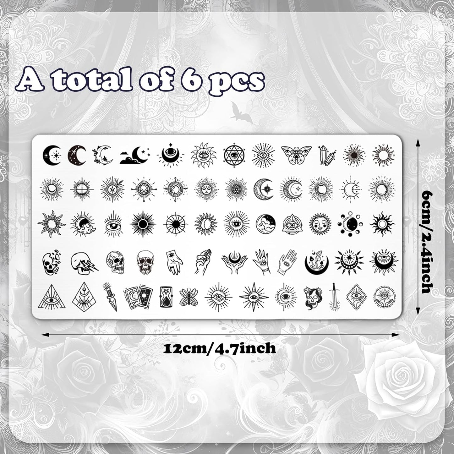 Whaline 6Pcs Gothic Halloween Nail Plates Stamping Set Skull Evil Eye Moon Stamp Templates Halloween Nail Art Plates for DIY Print Manicure Salon Design-Velvo Beauty