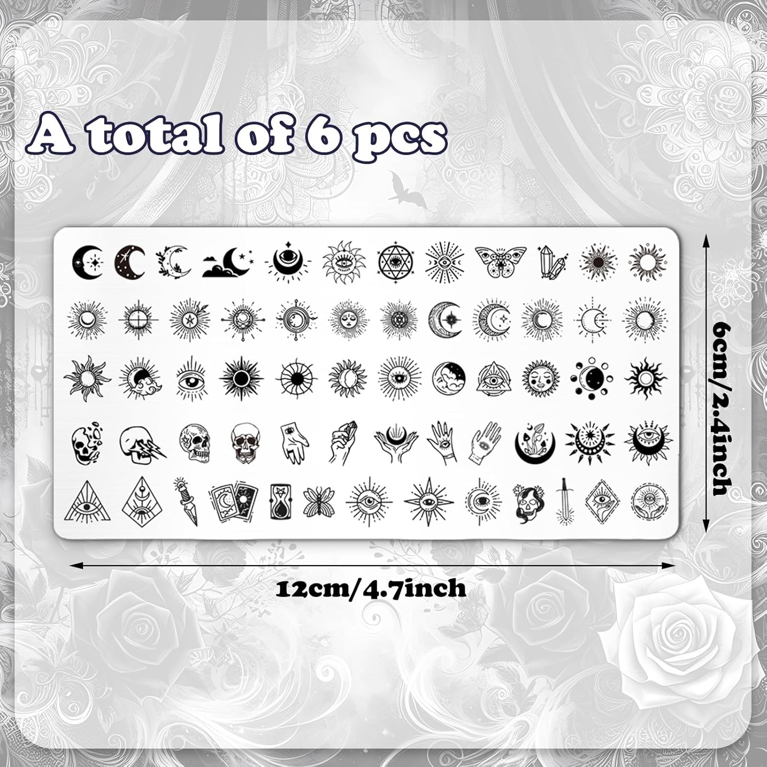 Whaline 6Pcs Gothic Halloween Nail Plates Stamping Set Skull Evil Eye Moon Stamp Templates Halloween Nail Art Plates for DIY Print Manicure Salon Design-Velvo Beauty