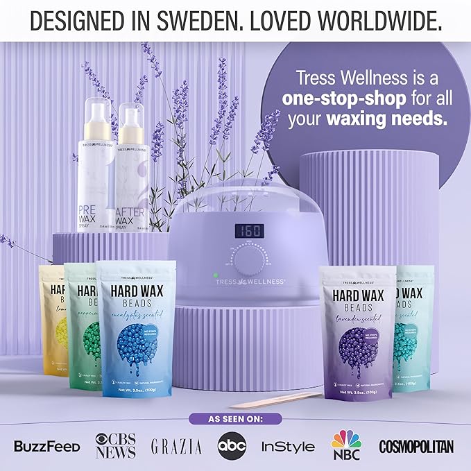 Tress Wellness Waxing Kit for Sensitive Skin – Safe for Face & Skin, Prep & Aftercare Spray, Easy to Use – At-Home Kit for Face, Bikini, Brazilian & Full Body - Digital Display, Pink-Velvo Beauty