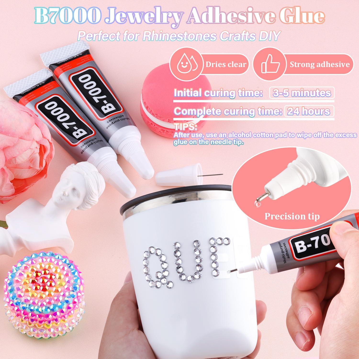 30000Pcs Resin Silver Clear Rhinestones with B7000 Jewelry Glue for Bedazzling Crafting, 2-6mm Flatback Gems, Bedazzler Kit for Crafts Clothing Tumblers Shoes Decor Nail Art-Velvo Beauty