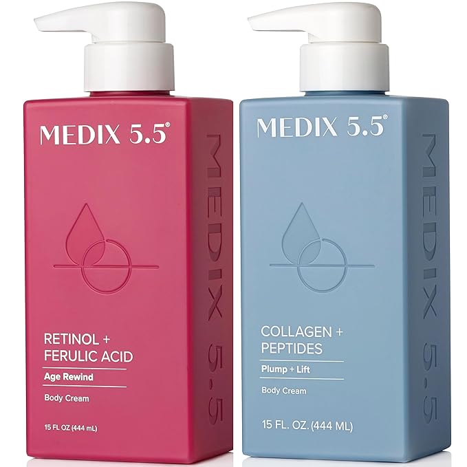 Medix 5.5 Retinol Cream + Collagen Cream Skincare Set Moisturizer Body & Face Lotion | Firming Body Lotion Set Reduces Look Of Sagging Skin, Cellulite, Sun Damage & Crepey Skin For Women, 2PC Bundle-Velvo Beauty