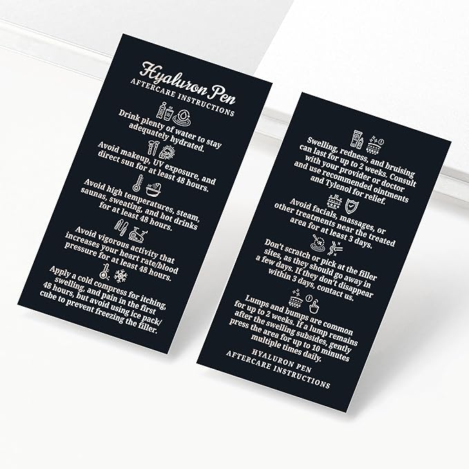 100 Pack - Premium Hyaluron Pen Lip Filler Aftercare Instructions Card 2 x 3.5" Accessories Supplies Kit Care - HP20A100_N-Velvo Beauty